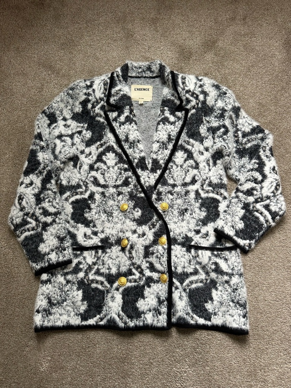 L'Agence Eileen Jacquard Black/Ecru Damask 
Knit Blazer - Picture 2 of 6